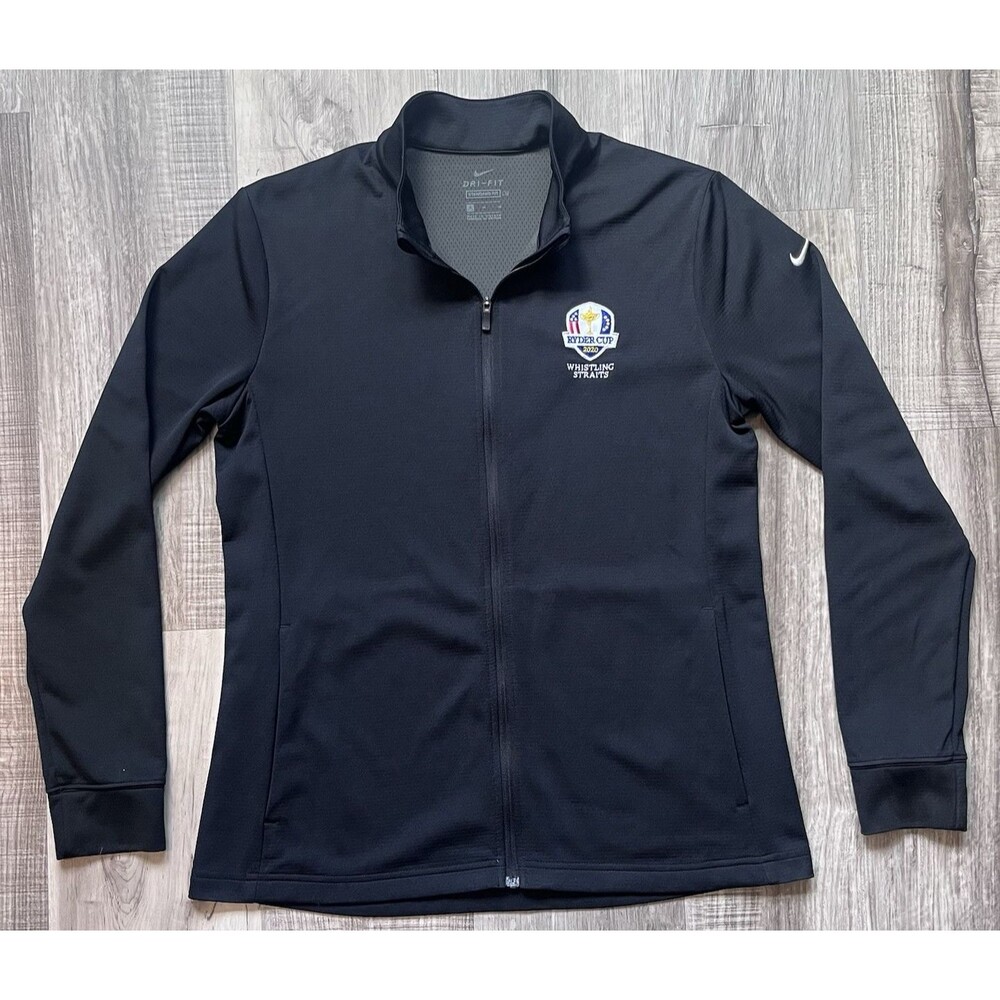 Women Nike Dri-Fit UV UPF 40 Victory Jacket Black MED Full Zip Whistling Straits
